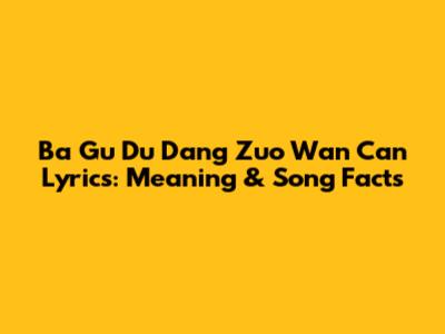 Ba Gu Du Dang Zuo Wan Can Lyrics: Meaning & Song Facts