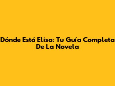 Dónde Está Elisa: Tu Guía Completa De La Novela