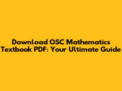 Download OSC Mathematics Textbook PDF: Your Ultimate Guide