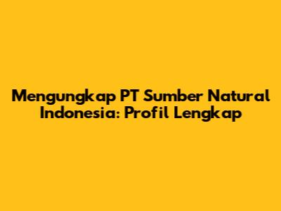 Mengungkap PT Sumber Natural Indonesia: Profil Lengkap