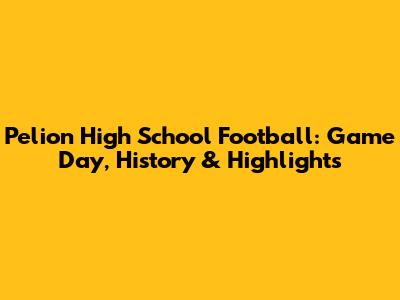 Pelion High School Football: Game Day, History & Highlights