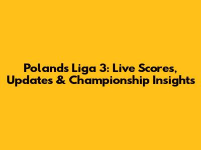 Poland's Liga 3: Live Scores, Updates & Championship Insights
