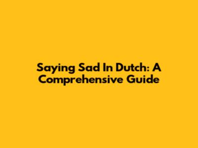 Saying 'Sad' In Dutch: A Comprehensive Guide