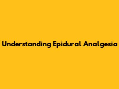 Understanding Epidural Analgesia